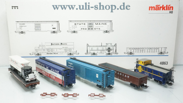 Märklin H0 4863 Wagenpackung USA-Güterwagen-Set II wenig bespielt/gebraucht Wechselstrom OVP