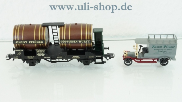 Märklin H0 84791 Güterwagen Museumswagen von 1991 August Pflüger Weinfasswagen mit LKW neuwertig Wechselstrom mit OVP